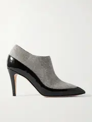 [Manolo Blahnik] Manolo Blahnik - Archepla 90 Patent-leather Trimmed Wool Point-toe Ankle Boots - Gray - IT42 IT 42 Gray
