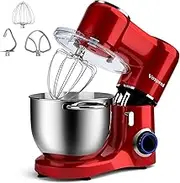 Vospeed Stand Mixer 1500W 8L Cake Mixer Electric Kitchen Food Mixer with Stainless Steel Bowl, Beater, Dough Hook, Whisk for Baking, Dishwasher Safe (Red)