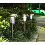 Solar Bug Zapper Waterproof Outdoor Mosquito Zapper Killer and Lighting Repellent Lamp for Indoor Outdoor Use Garden Patio Purple and White Light (Stainless St