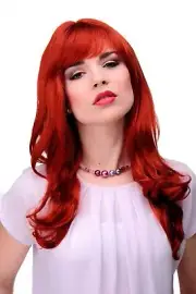 Elegant Women's Wig Long Red Dark Red Wavy Fringe Approx. 55cm 3001-135