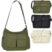 Canvas Messenger Bag Large Hobo Crossbody Bag with Multiple Pockets, Army Green