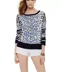 NWT Juicy Couture Striped Leopard Wool spSweater pullover navy pattern XS 0 2