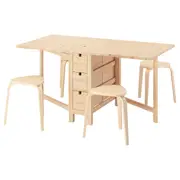 NORDEN / KYRRE table and 4 stools, birch/birch, 26/89/152 cm
