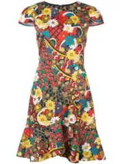 Alice + Olivia Kirby Ruffle Floral Print Cotton Stretch Dress Size 0 NWT