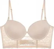[Generic] Padded Sports Bra Bra Lace Glossy U Shape Backless Bra Wear with Low Back Dresses Comfy Maternity Bra
