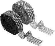 JEWEDECO 2 Rolls Rhinestone Ribbon Row Bling Wraps Black Silver for DIY Cake Decorations Arts Crafts Birthday Party Wedding Decor