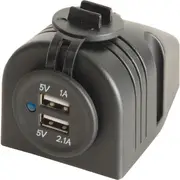 Dual Port MP3616 3.1A USB Charger Panel Surface Mount 12VDC Input Under Dash BLK