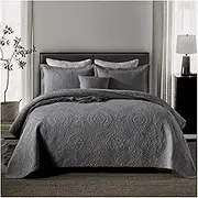Queen Bedspread 90"x98" Dark Gray Quilt Set Elegant Style Bedding Coverlets Reversible Lightweight All-Season Comforter 3 Piece