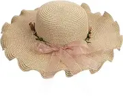[DEARMAMY] Chic Wide Brim Sun Hat Large Straw Beach Hat for Sun Protection Summer Fashion h Beige