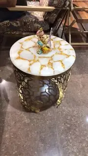 24" Round White Agate Stone End Coffee Table for Elegant Interiors Home Decors
