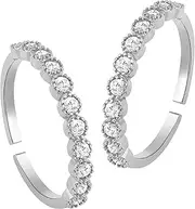 [Aheli] Silver Plated Cubic Zirconia Studded Adjustable Fancy Toe Ring Fancy Bichiya Jewellery for Women, Brass, No Gemstone