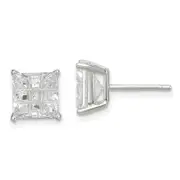 Sterling Silver 7mm Square Laser-Cut Cz Basket Set Stud Earrings
