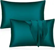 Mulberry Satin Silk Pillowcase for Hair and Skin - Soft Breathable Smooth Both Sided Silk Pillow Cover Pair - Standard Size 50x75cm, Teal Green