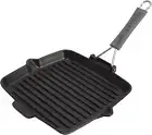 Cast Iron 9.5" Square Folding Grill - Matte Black, Made in France