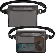 jealkip 2-Pack Waterproof Pouch with Adjustable Waist Strap, Waterproof Dry Bag, Keeps Cell Phones and Valuables Safe and Dry, Perfect for Kayaking, Beach, Camping and Swimming (Black), Black, 8.5 x