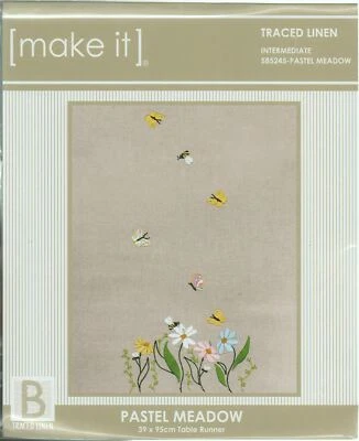 Make It PASTEL MEADOW Table Runner Traced Linen Embroidery Kit #585245