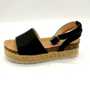 Nature Breeze Womens Gage Espadrille Platform Wedge Ankle Strap Black Sz 8 NEW