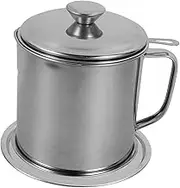 Alipis Stainless Steel Grease Container with Strainer Oil Storage Pot for Easy Filtering and Oil Pouring Convenient Kitchen Cookware with Non Scalding Handle