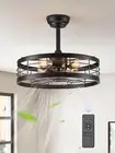 20 Inch Fandelier Caged Ceiling Fan with Light, Bladeless Ceiling Fan with Remot
