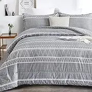 WONGS BEDDING Grey Comforter Set California King, Soft Microfiber Reversible BohoDown Alternative Comforter Set- 3 Pieces (1 Comforter + 2 Pillowcases), Cal King Bedding Set 104"x 96"