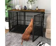 XXL Large Wooden Dog Crate Pet Dog Cage Kennel Furniture Style Dog Crate Sofa End Table Thicker Iron Tubes 120CM
