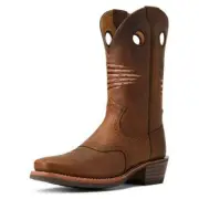 Ariat Mens Roughstock Patriot Square Toe Western Boots Brown w/Flag #10040348