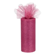 6" 25 Yards Glitter Tulle Ribbon Rolls Netting Fabric Rose Pink