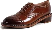 [U-lite] Women's Perforated Lace-up Wingtip Pure Color Leather Flat Oxfords Vintage Oxford Shoes