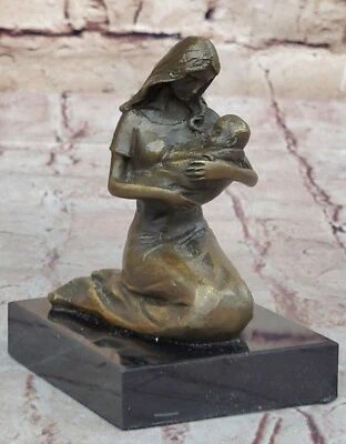 MIGUEL LOPEZ (Milo) BRONZE SCULPTURE "MOTHER CHILD " SIGNED. FIGURINE STATUE