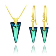 24K Gold Bermuda Blue Stone Pendant Necklace Jewellery Set