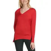 DKNY NEW Women's Mixed-media High-low V-Neck Sweater Top TEDO