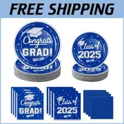 Complete 320Pcs Graduation Dinnerware Set - Stylish Blue and White for 80 Guests