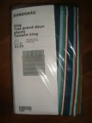 IKEA RANDGRAS King Duvet Cover w/2 Pillowcases Bed Set Green Multicolor Striped