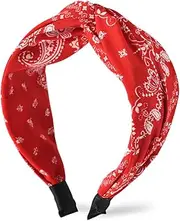 Red Bandana Headband for Women Paisley Print Wide Turban Headbands for Girls Vintage Cross Twist Knot Hair Bands for Women's Hair Bandanas NonSlip Boho Hair Accessories for Women Teen Girls