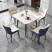 Modern Round Negotiation Table and Chair Set for Office Reception.Small Meeting Table with Metal Base,Perfect for Meeting Room and Library(Beige+Blue)