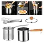 Deep Frying Pot with Wooden Handle Glass Lid for Boiling Chips Cooking