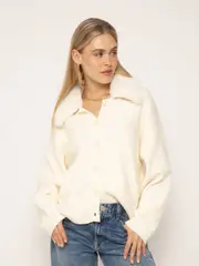 Central Park West Nola Fur Collared Oversize Cardigan in Winter Whi at Nordstrom, Size Medium