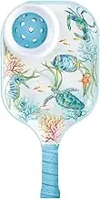 UPware Sea Life Serenade Melamine Chip and Dip Snack Tray, Ocean-Themed Pickleball Paddle Shape Platter for Chips, Salsa, Fruits, and Appetizers, 15.75 x 8 Inch
