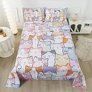 lishjekee Cat Sheets Full Girls 4Pieces Cute Cat Sheet Set for Kids Teens Cartoon Kitten Bedding Set Pink Animal Bed Sets with 2 Pillowcases 1 Flat Sheet 1 Fitted Sheet for Adults Home Decor