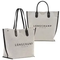 在飛比找momo購物網優惠-【LONGCHAMP】ROSEAU系列帆布LOGO字母撞色托