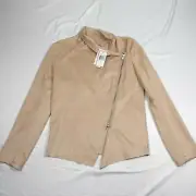 Philosophy Faux Suede Jacket Women's S a Symmetrical Zip Front Long Sleeve Beige