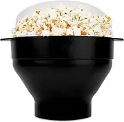 TINGJUNN microwave silicone popcorn maker Popcorn bowl Silicone collapsible popcorn maker with lid and handle BPA free, dishwasher safe (Black)