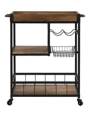 [IHOMDEC] Industrial 3-Tier Bar Cart Trolley with Glass & Wine Holder in Rustic Brown