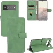 TiHen Compatible for Google Pixel 6 Pro Wallet Case PU Leather Magnetic Flip Kickstand Cover with Wrist Strap, Cards Holder+Temper Glass Screen Protector*2-Green