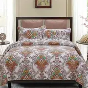 [WANWEN] Luxuries Quilted Bedspread Reversible Floral Design with Pillow Shams Combi Size 230x250cm Bedding Set Little Surprise