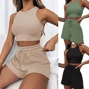 Women's Sport Set Sports Tank Top Sports Top Short Sleeveless Athleisure Wick Moisture Tennis Golf Running Sportswear Activewear Solid Colored Apricot Black Wh