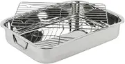 Menax - Casserole Dish - Roasting Dish with Rack - Baking Tray with Non-Stick Coating - Oven Dish - Roasting Dish for Lasagna, Chicken and Vegetables - Silver - 40 cm