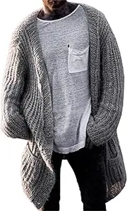 [Generic] Mens Open Front Overcoat Cardigans Long Sleeve Cardigan Knitwear for Men Slim Fit Casual Knitted Sweater