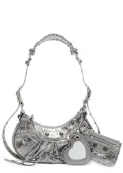 Balenciaga Le Cagole XS Metallic Shoulder Bag, Leather Bag, Silver One Size
