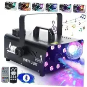 Fog Machine with 8 LED Lights and Disco Ball, Wireless Remote Control Smoke